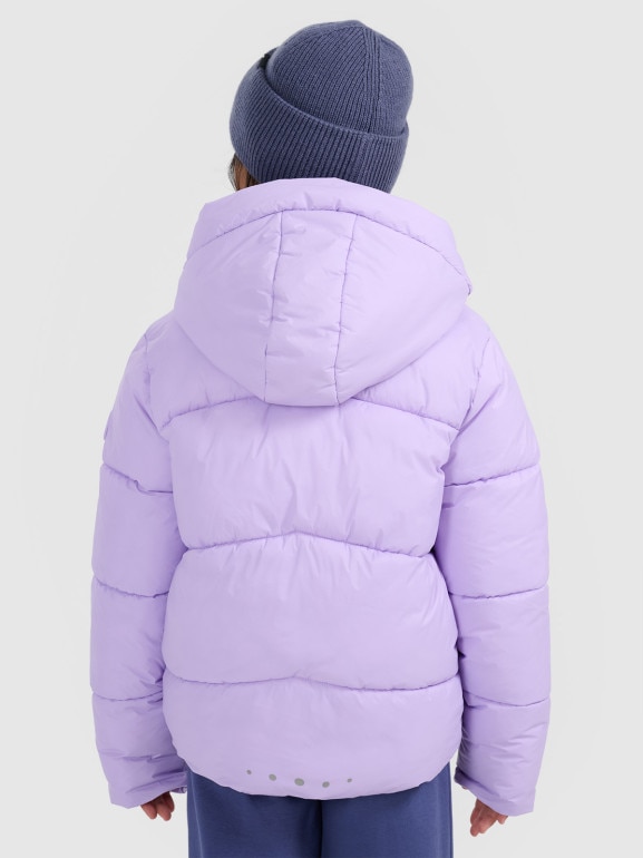 Dziewczęca kurtka puchowa pikowana 4F 4FJRAW25TDJAF0825 - fioletowa