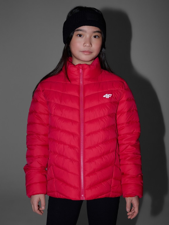 Dziewczęca kurtka puchowa pikowana 4F 4FJRSS26TDJAF0864 - różowa