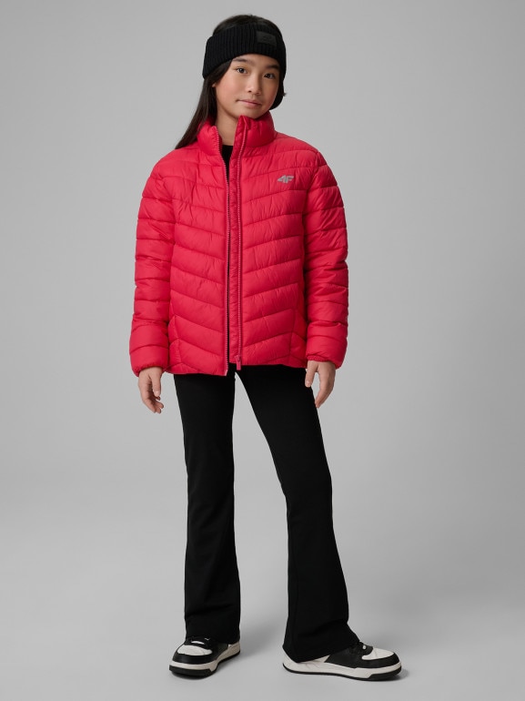 Dziewczęca kurtka puchowa pikowana 4F 4FJRSS26TDJAF0864 - różowa