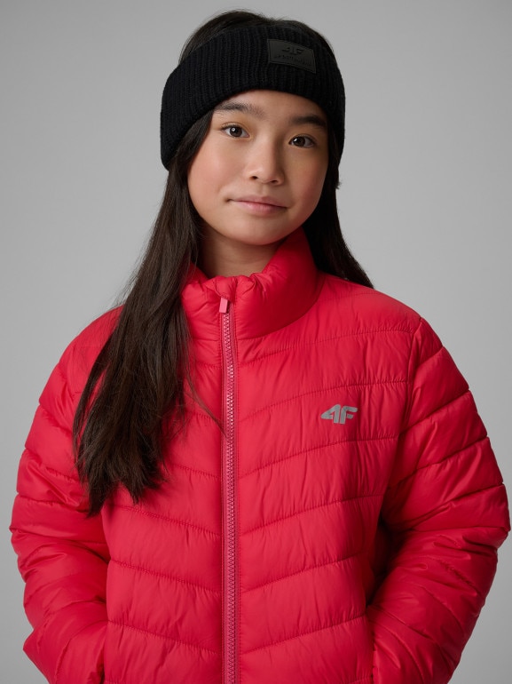 Dziewczęca kurtka puchowa pikowana 4F 4FJRSS26TDJAF0864 - różowa