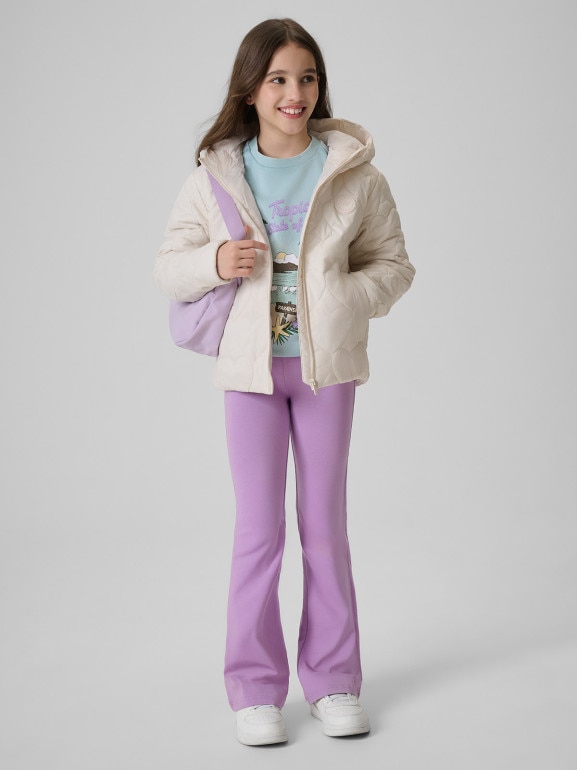 Dziewczęca kurtka puchowa pikowana 4F 4FJWSS26TDJAF0846 - kremowa