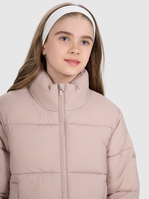 Dziewczęca kurtka puchowa pikowania 4F 4FJRAW25TDJAF0806 - beżowa