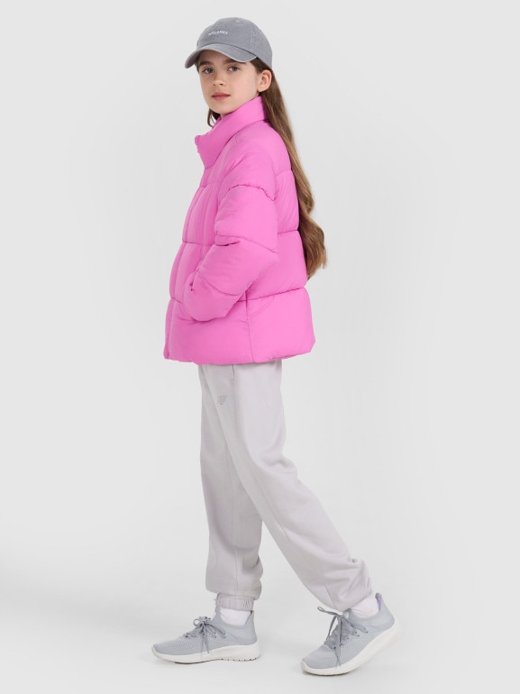 Dziewczęca kurtka puchowa pikowania 4F 4FJRAW25TDJAF0806 - różowa 