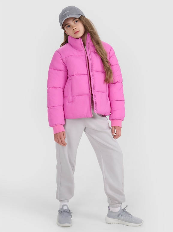 Dziewczęca kurtka puchowa pikowania 4F 4FJRAW25TDJAF0806 - różowa 