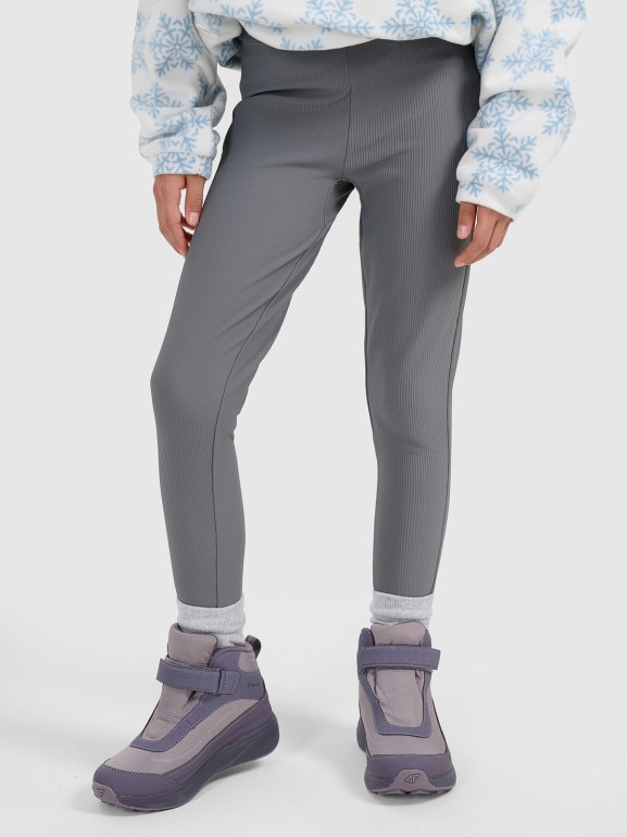 Dziewczęce legginsy dzianinowe 4F 4FJRAW25TTIGF292 - szare