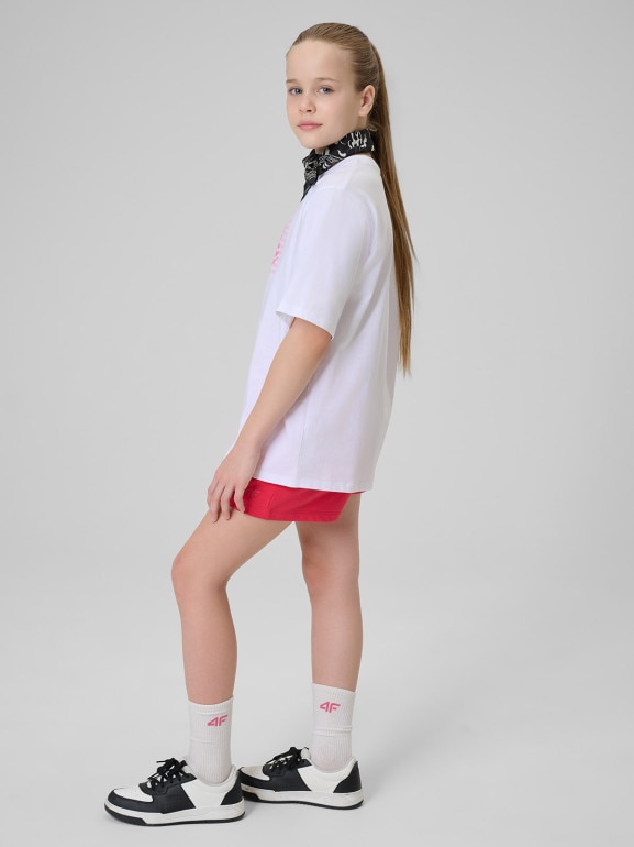 Dziewczęce spodenki dresowe 4F 4FJWSS26TSHOF775 - różowe