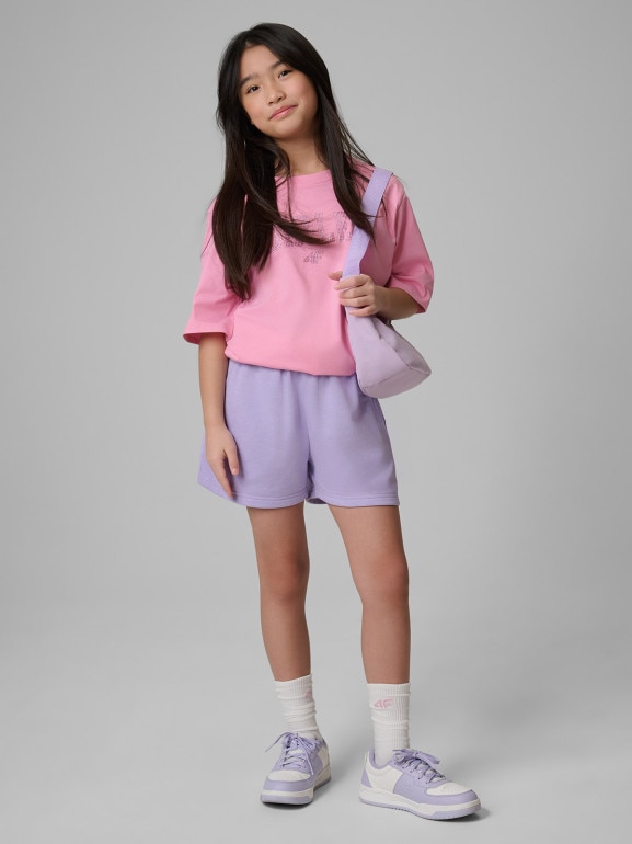 Dziewczęce spodenki dresowe 4F 4FJWSS26TSHOF777 - fioletowe