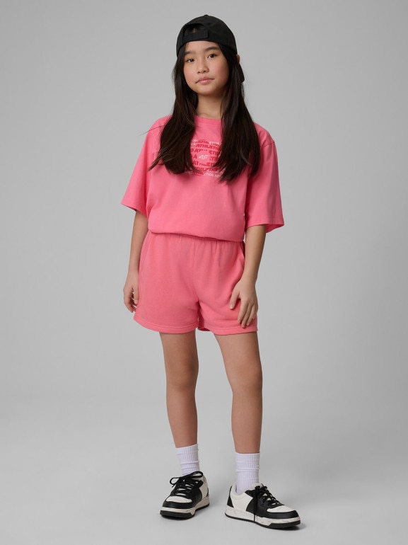 Dziewczęce spodenki dresowe 4F 4FJWSS26TSHOF777 - różowe