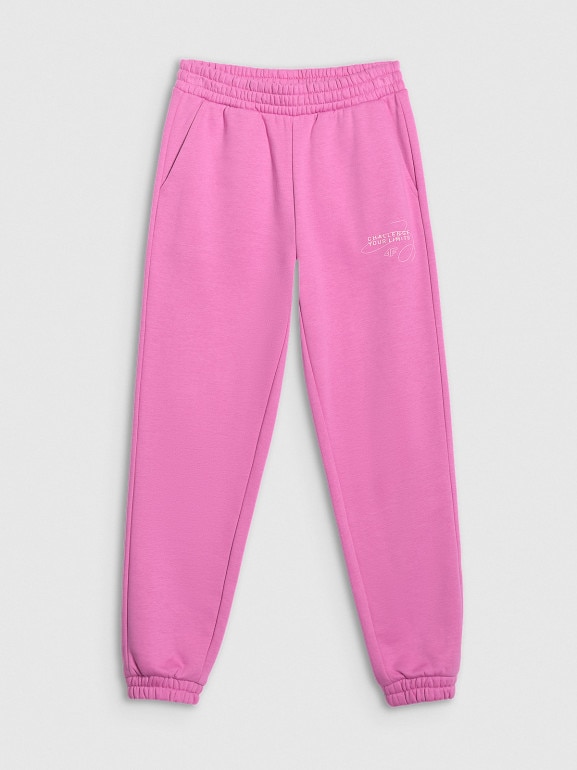 Dziewczęce spodnie dresowe 4F 4FJWAW25TTROF1248 - różowe
