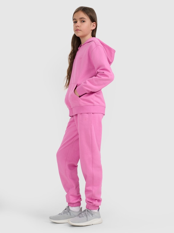Dziewczęce spodnie dresowe joggery 4F 4FJRAW25TTROF1616 - różowe