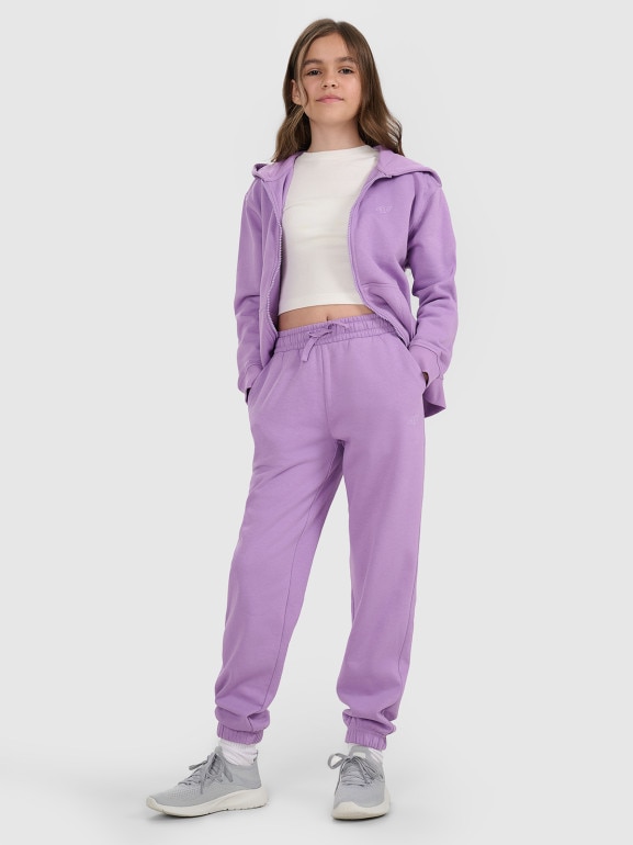 Dziewczęce spodnie dresowe joggery 4F 4FJRAW25TTROF1616 - fioletowe