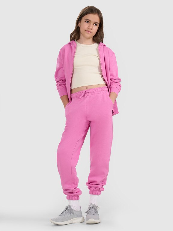 Dziewczęce spodnie dresowe joggery 4F 4FJRAW25TTROF1616 - różowe