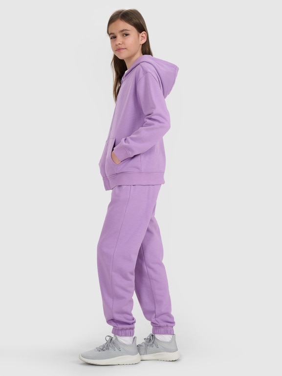 Dziewczęce spodnie dresowe joggery 4F 4FJRAW25TTROF1616 - fioletowe