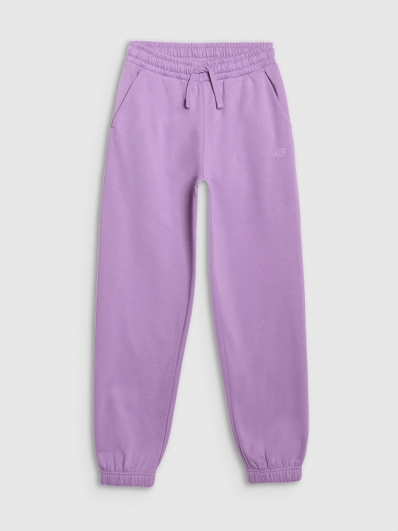 Dziewczęce spodnie dresowe joggery 4F 4FJRAW25TTROF1616 - fioletowe