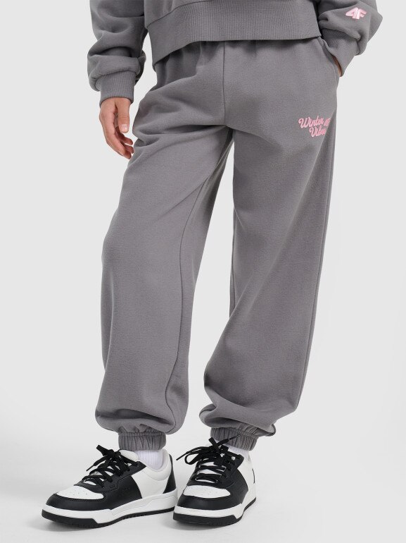 Dziewczęce spodnie dresowe joggery 4F 4FJRAW25TTROF1642 - szare