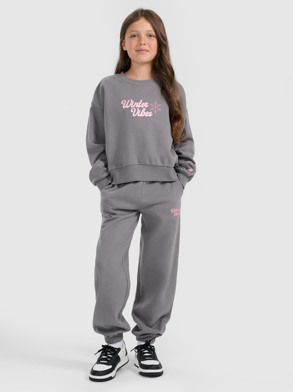 Dziewczęce spodnie dresowe joggery 4F 4FJRAW25TTROF1642 - szare
