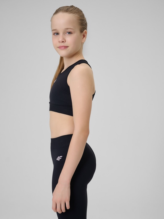 Dziewczęcy biustonosz treningowy 4F 4FJRSS26USBAF280 - czarny