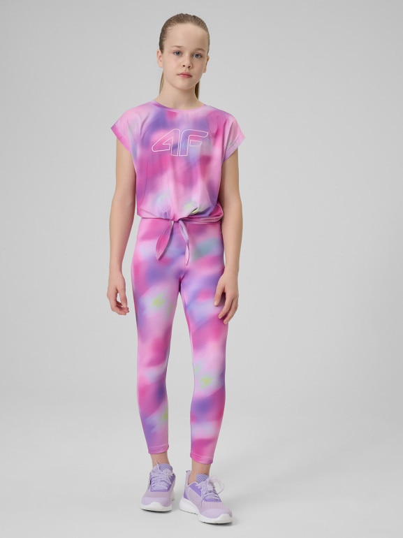 Dziewczęcy crop top treningowy 4F 4FJRSS26TFTSF2387 - multikolor