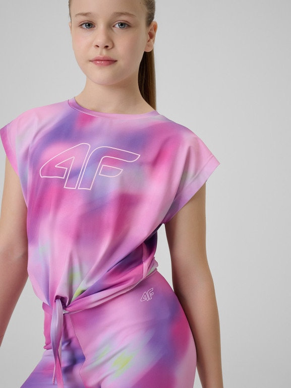 Dziewczęcy crop top treningowy 4F 4FJRSS26TFTSF2387 - multikolor