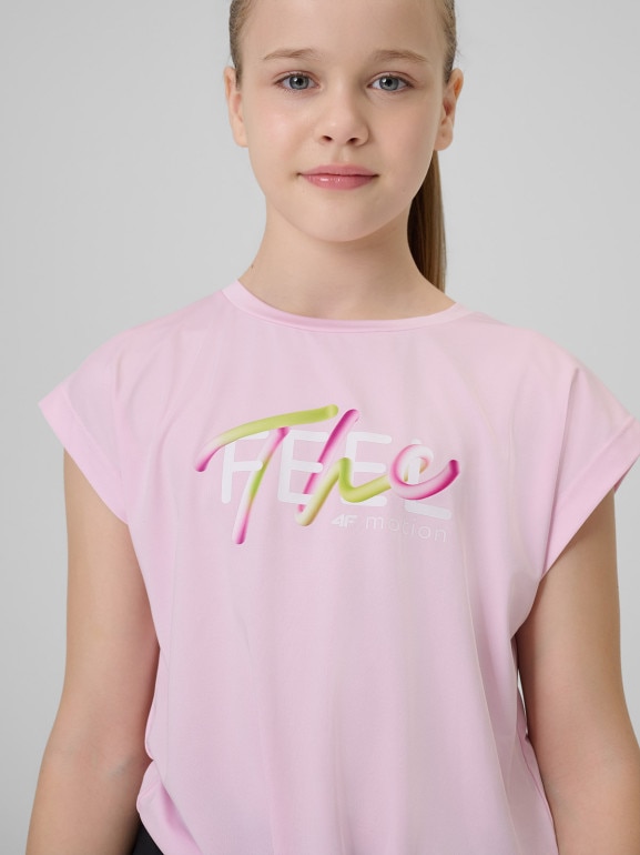 Dziewczęcy crop top treningowy 4F 4FJRSS26TFTSF2435 - różowy