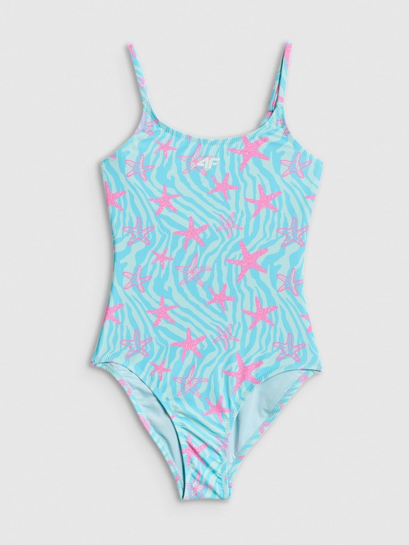 Dziewczęcy kostium kąpielowy jednoczęściowy 4F 4FJRSS26USWSF129 - turkusowy