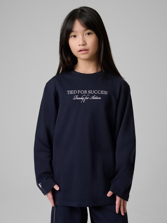 Dziewczęcy longsleeve z nadrukiem 4F 4FJRSS26TLONF664 - granatowy