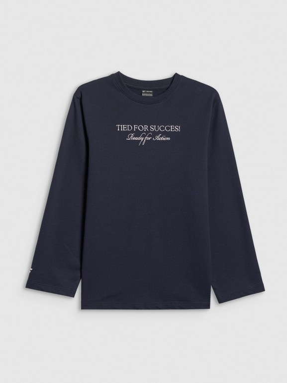 Dziewczęcy longsleeve z nadrukiem 4F 4FJRSS26TLONF664 - granatowy