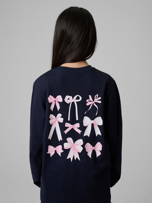 Dziewczęcy longsleeve z nadrukiem 4F 4FJRSS26TLONF664 - granatowy