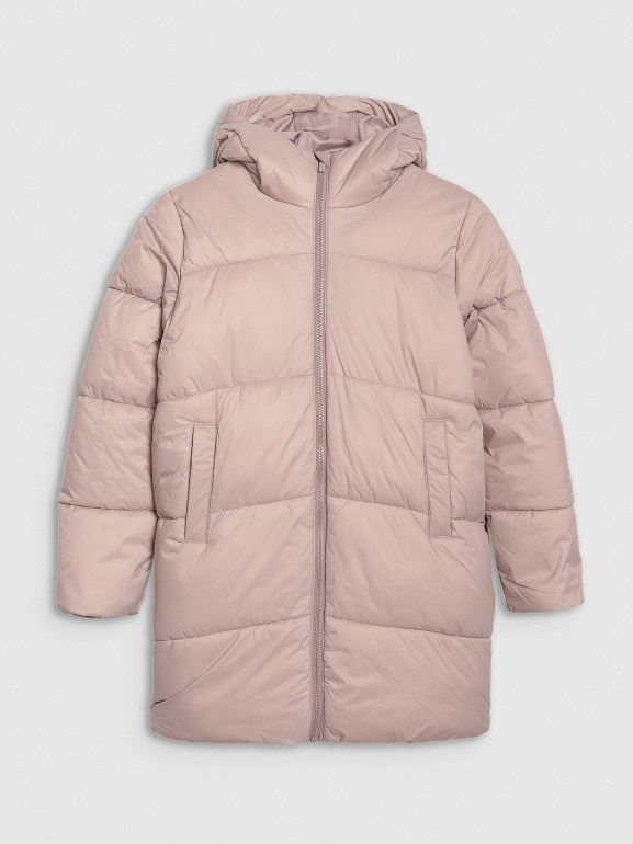 Dziewczęcy płaszcz puchowy pikowany 4F 4FJRAW25TDJAF0808 - beżowy