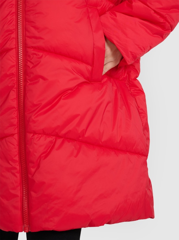 Dziewczęcy płaszcz puchowy pikowany 4F 4FJRAW25TDJAF0808 - czerwony