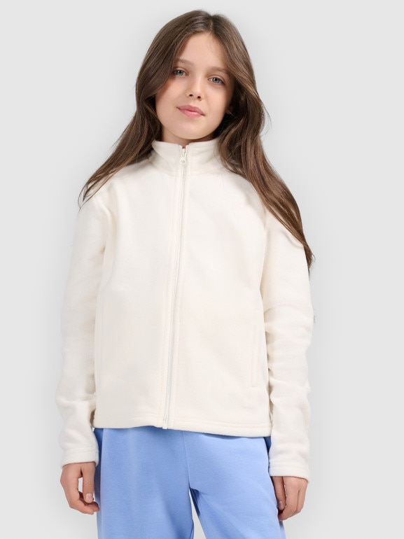 Dziewczęcy polar rozpinany 4F 4FJRSS26TFLEF507 - biały