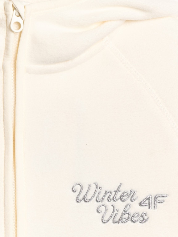 Dziewczęcy polar rozpinany z kapturem 4F 4FJRAW25TFLEF444 - biały