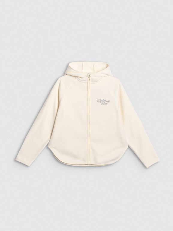 Dziewczęcy polar rozpinany z kapturem 4F 4FJRAW25TFLEF444 - biały