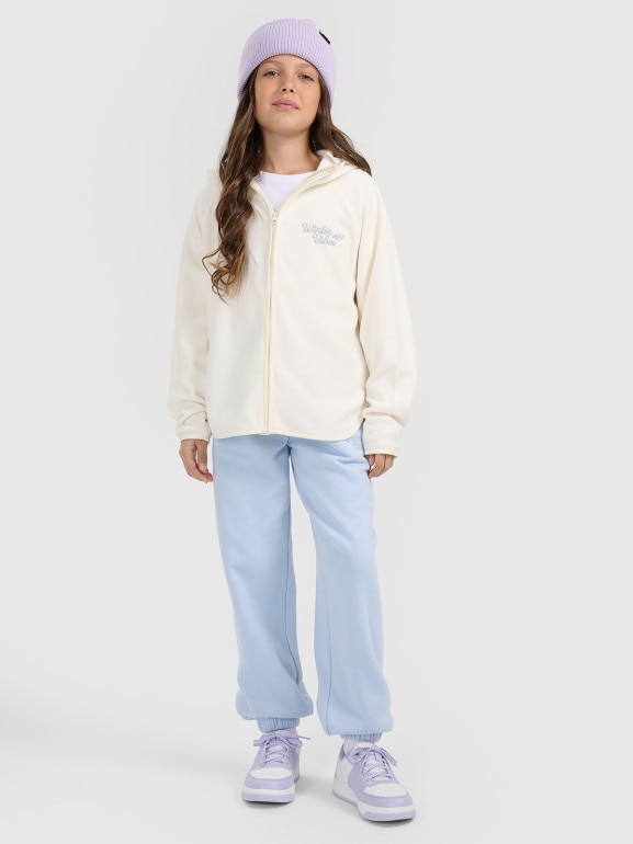 Dziewczęcy polar rozpinany z kapturem 4F 4FJRAW25TFLEF444 - biały