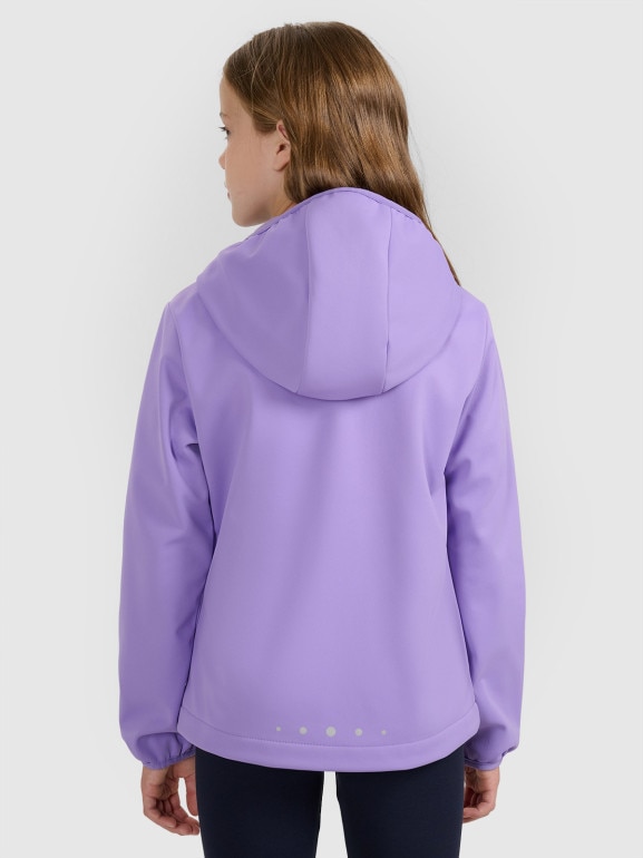 Dziewczęcy softshell rozpinany z kapturem 4F 4FJRAW25TSOFF515 - fioletowy