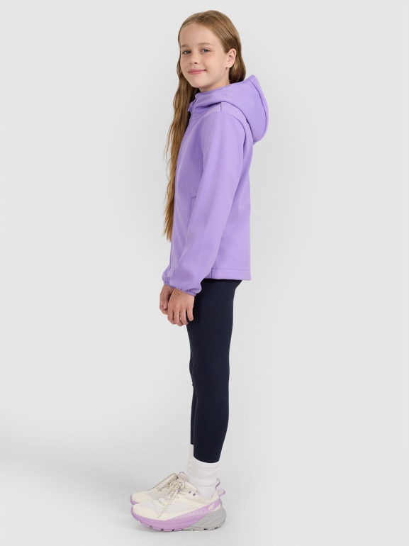 Dziewczęcy softshell rozpinany z kapturem 4F 4FJRAW25TSOFF515 - fioletowy