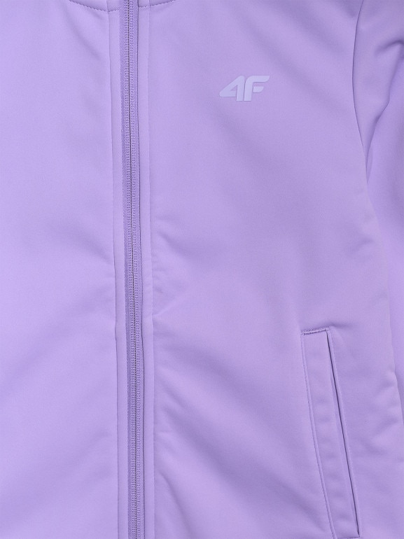 Dziewczęcy softshell rozpinany z kapturem 4F 4FJRAW25TSOFF515 - fioletowy