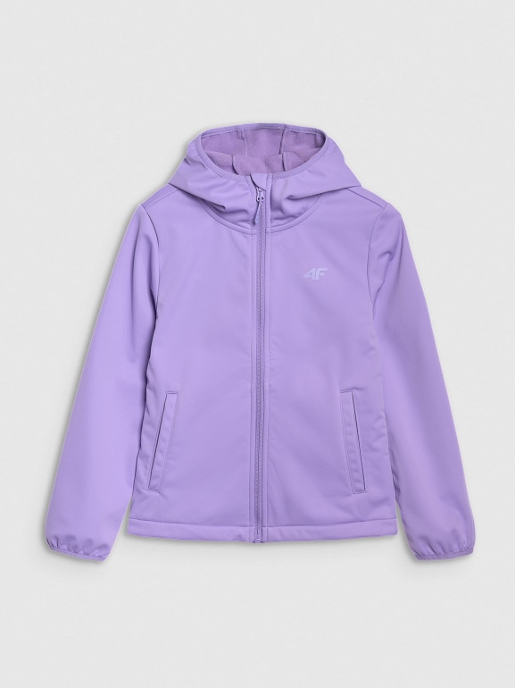 Dziewczęcy softshell rozpinany z kapturem 4F 4FJRAW25TSOFF515 - fioletowy