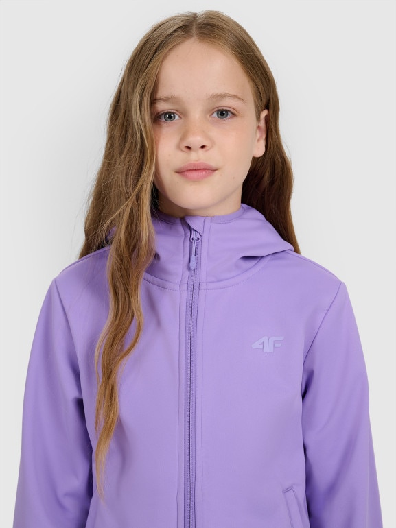 Dziewczęcy softshell rozpinany z kapturem 4F 4FJRAW25TSOFF515 - fioletowy
