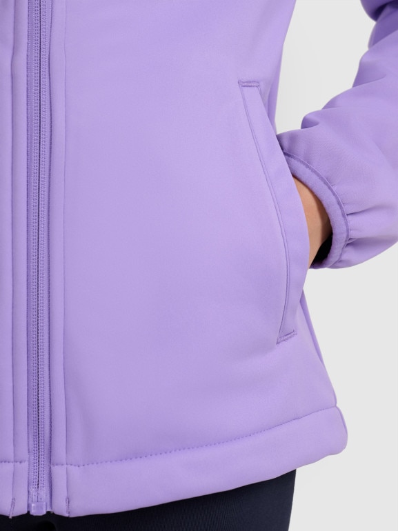 Dziewczęcy softshell rozpinany z kapturem 4F 4FJRAW25TSOFF515 - fioletowy