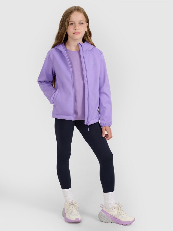 Dziewczęcy softshell rozpinany z kapturem 4F 4FJRAW25TSOFF515 - fioletowy