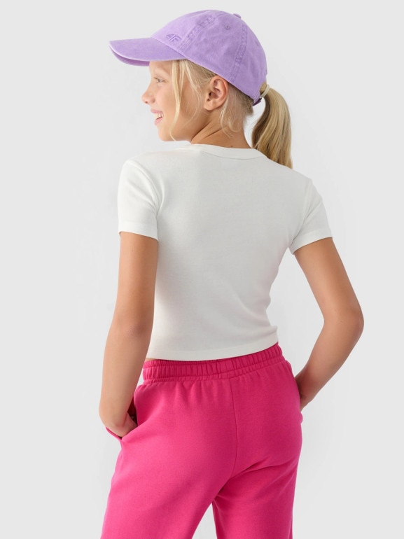 Dziewczęcy t-shirt basic 4F 4FJRSS24TTSHF2053 - biały