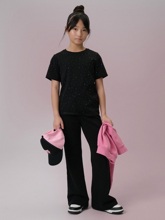 Dziewczęcy t-shirt basic 4F 4FJRSS26TTSHF3454 - czarny