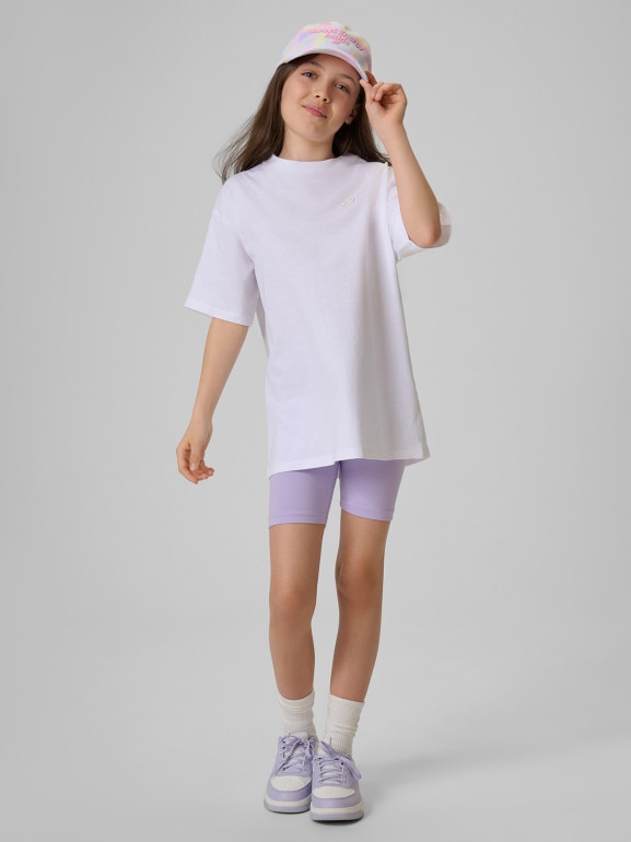 Dziewczęcy t-shirt bez nadruku 4F 4FJRSS26TTSHF3984 - biały