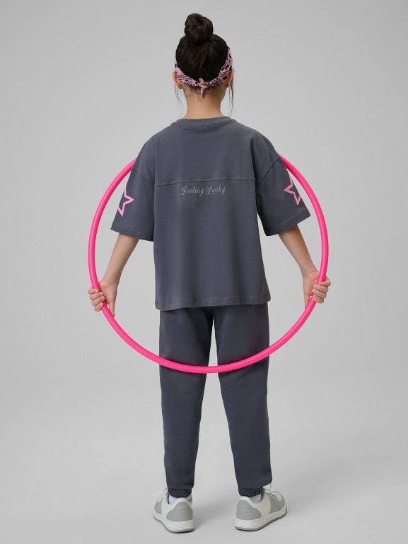 Dziewczęcy t-shirt z nadrukiem 4F 4FJRSS26TTSHF3451 - szary