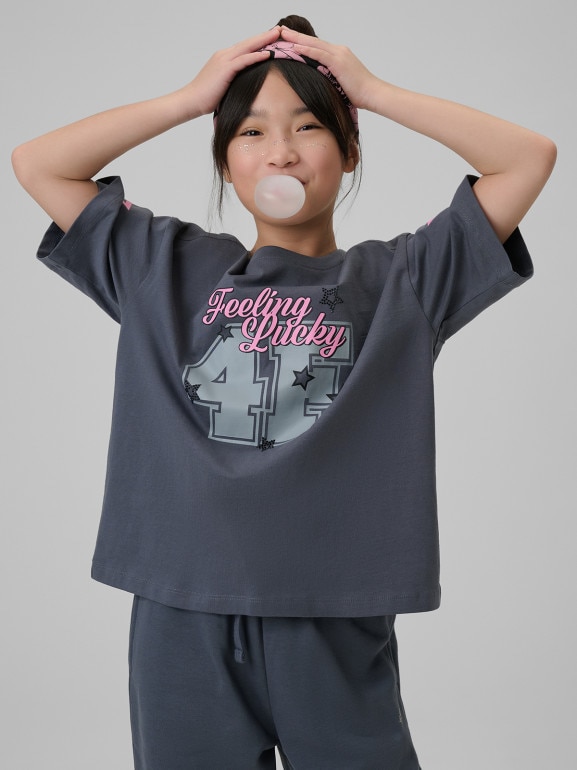 Dziewczęcy t-shirt z nadrukiem 4F 4FJRSS26TTSHF3451 - szary