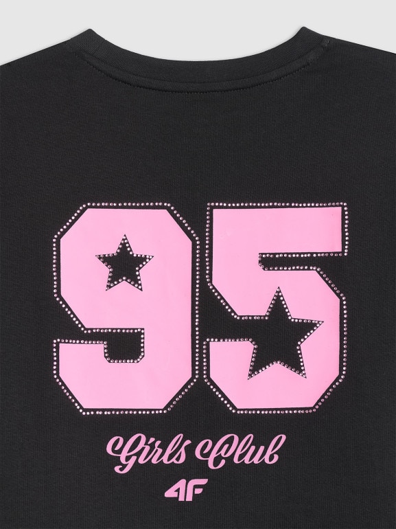 Dziewczęcy t-shirt z nadrukiem 4F 4FJRSS26TTSHF3452 - czarny
