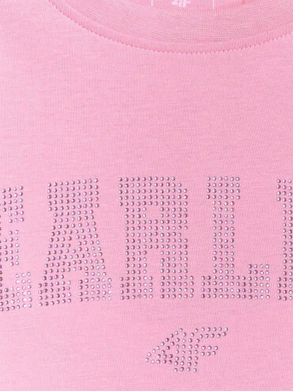 Dziewczęcy t-shirt z nadrukiem 4F 4FJRSS26TTSHF3453 - różowy