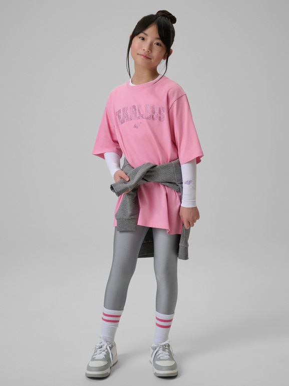 Dziewczęcy t-shirt z nadrukiem 4F 4FJRSS26TTSHF3453 - różowy