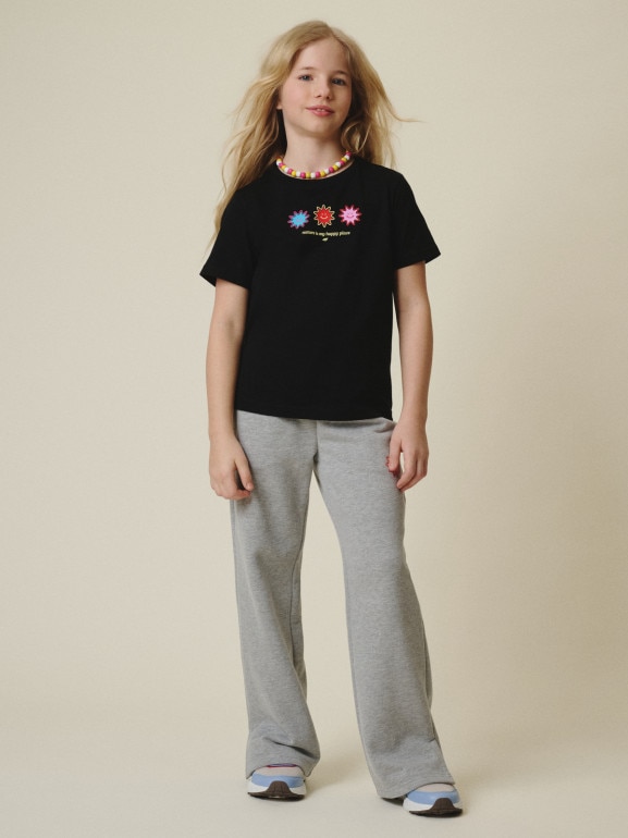 Dziewczęcy t-shirt z nadrukiem 4F 4FJRSS26TTSHF3678 - czarny